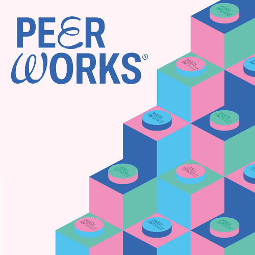 Peer Works logo and illustration of building blocks
