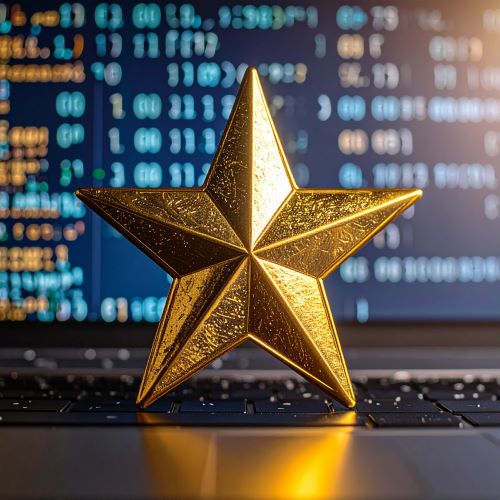 Star with computer code in background