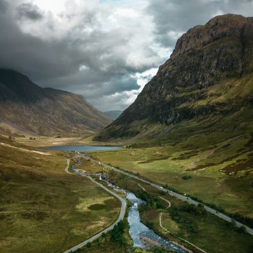 Rural landscape road and mountains of Scotland