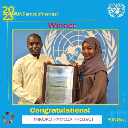 Mikoko Pamoja Project  coordinator Kassim Juma with Person of the Year UN Award