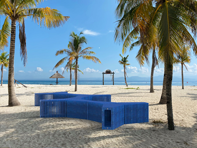 Repurposed plastic beach bench, Indonesia